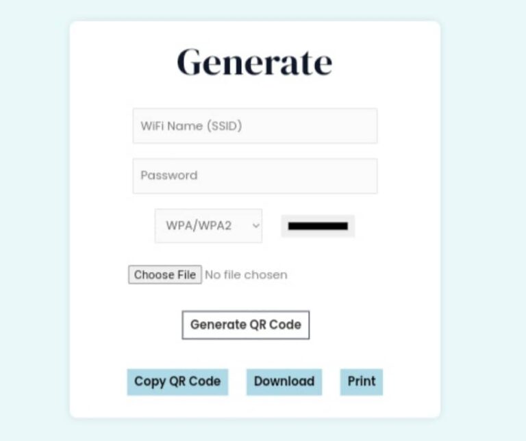 Free QR code generator for WiFi networks interface on bclick.com.ng.